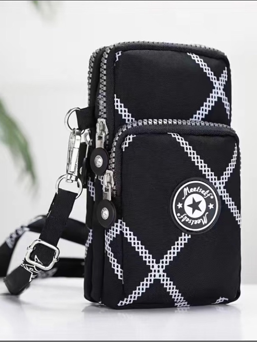 Fashion Small Phone Bag, Women's Letter Patch Decor Zipper Crossbody Bag